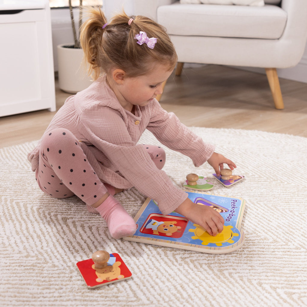 Ms. Rachel™ Wooden Peek-a-Boo Jumbo Peg Puzzle – 4 Pieces