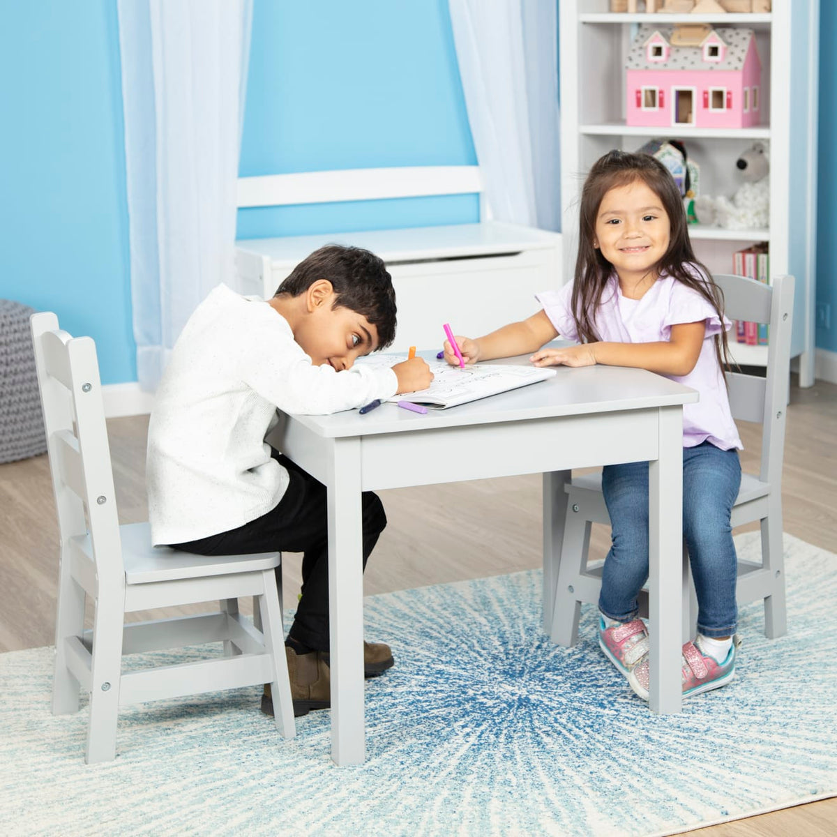 Wooden Table & 2 Chairs - Gray